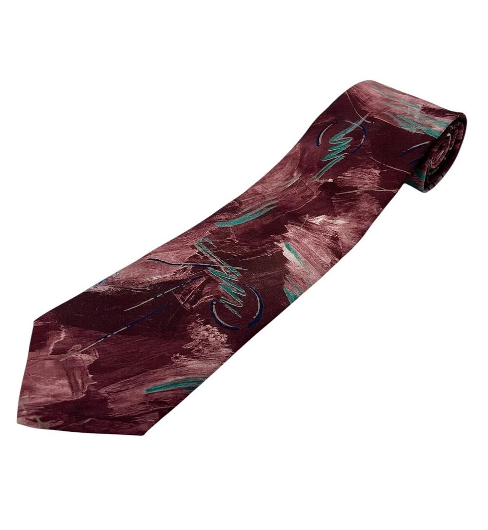 ITALIAN ALL SILK HANDMADE TIE vintage abstract brushstroke & paint-splatter